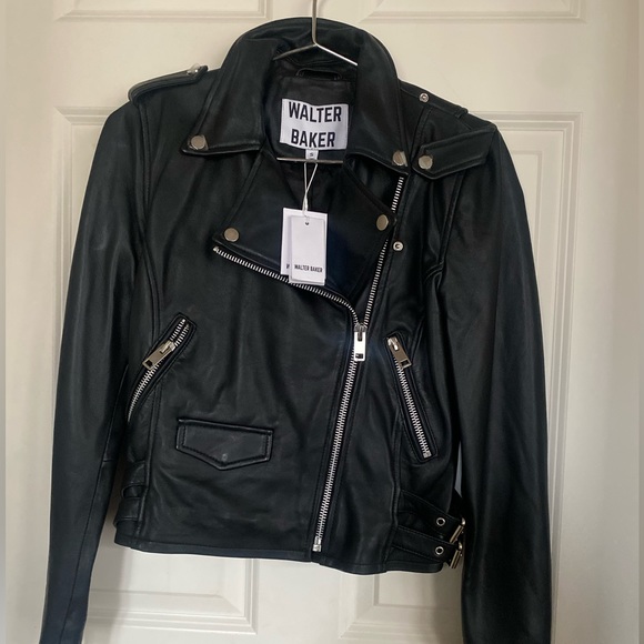 New Walter Baker Liz lamb leather Moto jacket in black - Picture 3 of 13